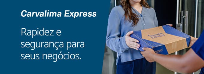 Carvalima Exmpress: Rapidez e segurança para seus negócios. Imagem de um entregador da Carvalima com caixa Carvalima Exmpress.