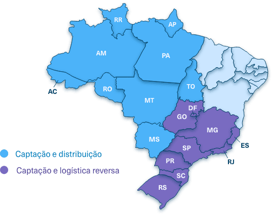 Imagem do mapa do brasil com pontos de captação